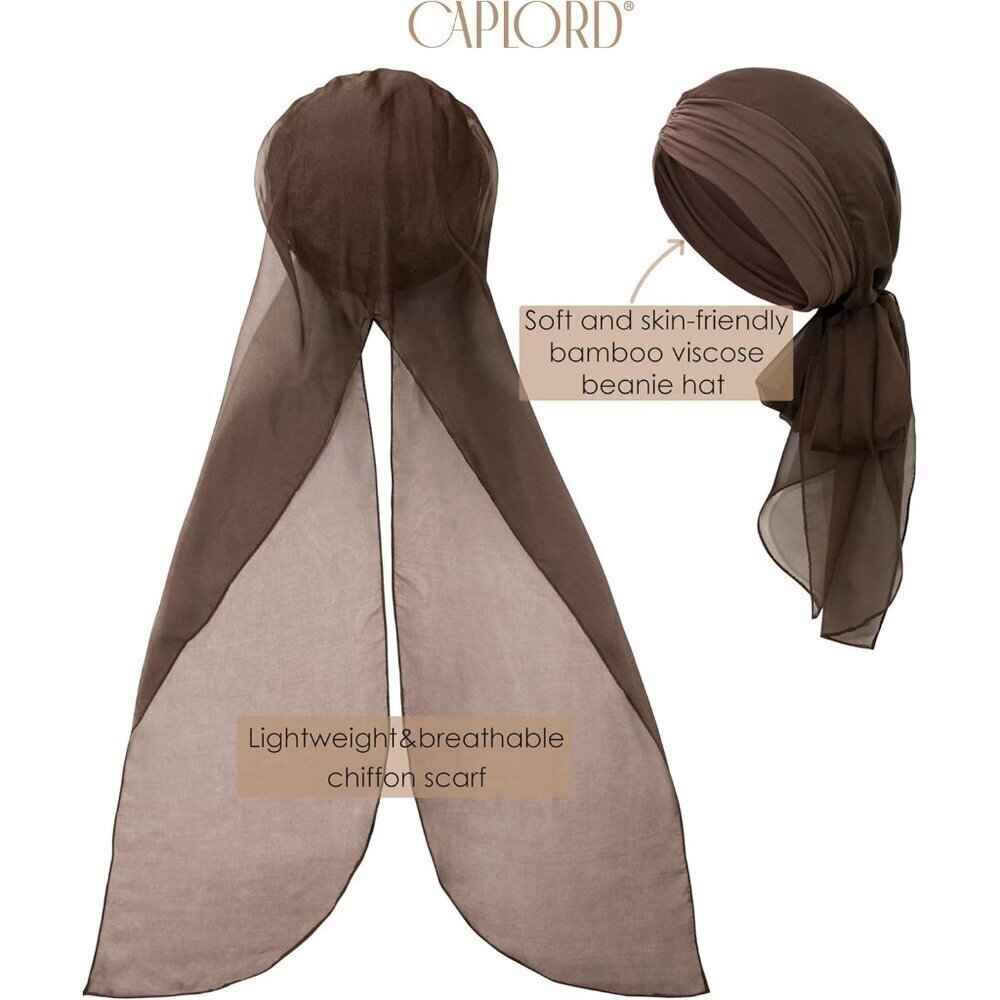 Women’s Brown Solid Scarf Skull Cap Chemo Headwear Hair Loss Turban - Picture 4 of 6